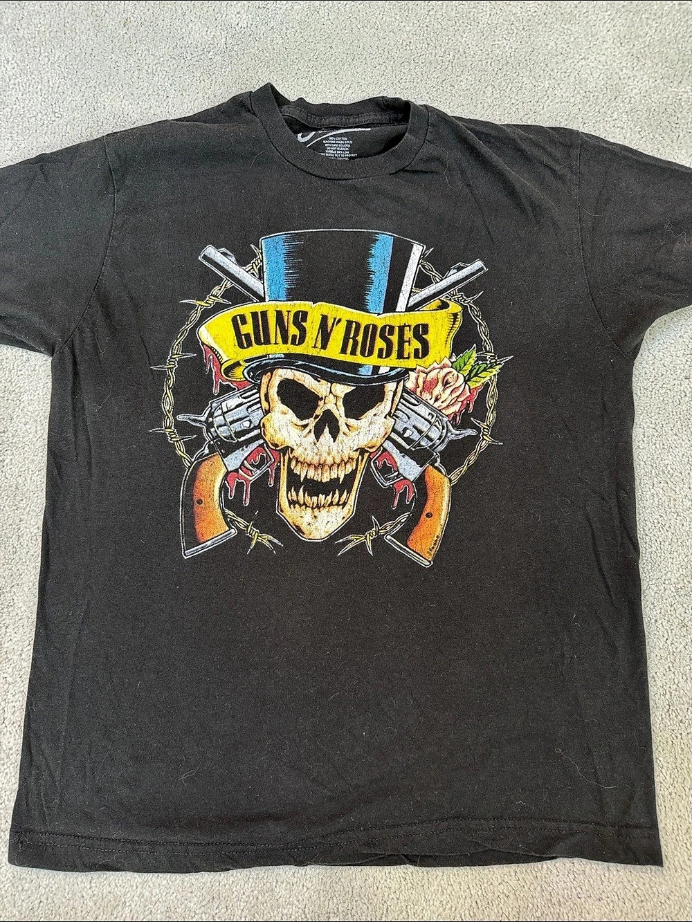 Guns N Roses Skull Top Hat Graphic T-Shirt Tee Black Medium